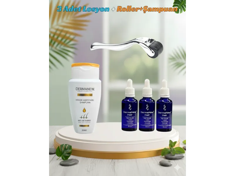 Dermanew 3’Lü Saç Bakım Seti + Roller + Şampuan